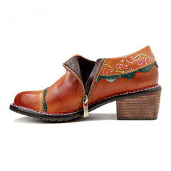 Socofy spring genuine leather retro palace style women's shoes