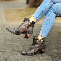 Socofy Vicconfy Genuine Leather Vintage Dark Gothic Women's Boots