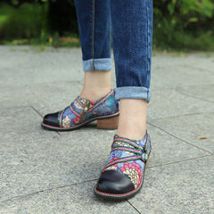 Socofy Leather Patchwork Vintage Graffiti Oxfords Brogues