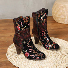 Socofy Vicconfy Court Leather Vintage Handmade High Heel Women's Boots