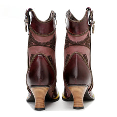 Socofy Vicconfy Leather Electric Embroidered Zipper Ankle Boots