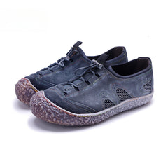 Socofy Vicconfy Genuine Leather Vintage Scuffed Comfort Breathable Mesh Loafers