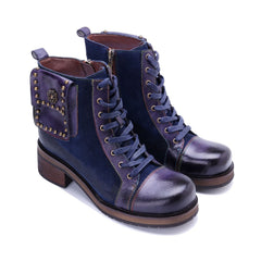 Socofy Handmade Genuine Leather Side Zip Short Boots
