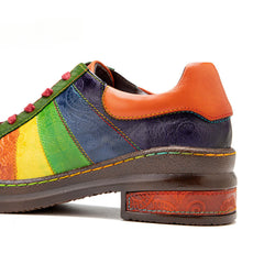 Socofy Colour Patchwork Genuine Leather Women's Flat Shoes