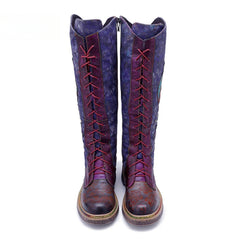 Socofy Vicconfy Locomotive Texture Dark Flower Women's Boots Flat Women's Boots