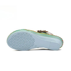 Socofy Vicconfy Genunie Leather Floral Handmade Women's Sandals