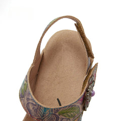 Socofy Bohemian retro first-layer cowhide flower-embellished women's sandals