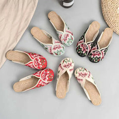 Socofy Spring Summer Outside Embroider Flat Slippers