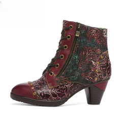 Socofy Vicconfy Retro Handmade Leather Patchwork Ankle Boots
