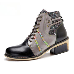 Socofy Vicconfy Handmade Leather Scuffed Vintage Women's Boots