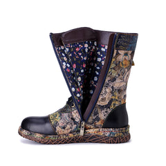 Socofy Winter Vintage Flower Print Boots