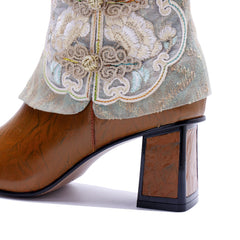 Socofy Timeless Handmade Leather Heeled Short Boots