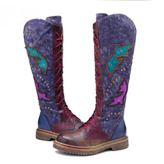 Socofy Vicconfy Locomotive Texture Dark Flower Women's Boots Flat Women's Boots