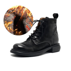 Socofy Handmade Leather Mid Heel Martin Boots