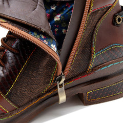 Socofy Vicconfy Genuine leather lace-up vintage biker boots