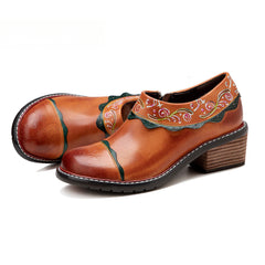 Socofy spring genuine leather retro palace style women's shoes