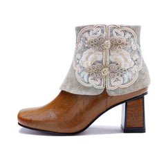 Socofy Timeless Handmade Leather Heeled Short Boots