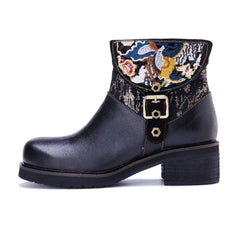 Socofy Handmade Leather Side Zipper Short Boots