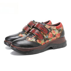 Socofy Vicconfy Genuine Leather Retro Printed Comfort Loafers