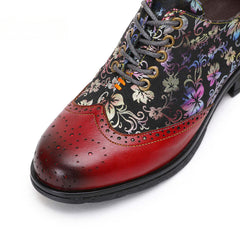 Socofy Ethnic style flower retro cowhide casual women's shoes