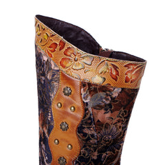 Socofy Winter Vintage Print Heeled Boots
