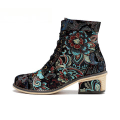 Socofy Vicconfy Vintage Printed Embroidered Casual Women's Boots