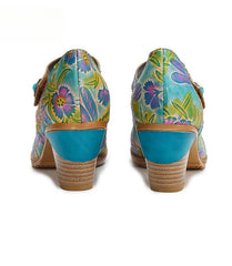 Socofy Vicconfy Floral Handmade Velcro Single Shoes High Heels