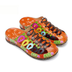 Socofy Summer Leather Hollow Out Buckle Comfortable Flat Women's Slippers