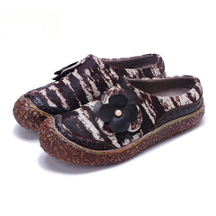 Socofy Vicconfy Genuine Leather Pony Hair Cubic Flower Retro Comfort Loafers