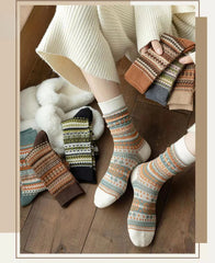 Socofy Vicconfy Mid-calf Socks Vintage Ethnic Striped Cotton Socks