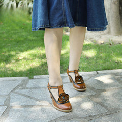 Socofy spring genuine leather retro Mary Jane high-heeled shoes