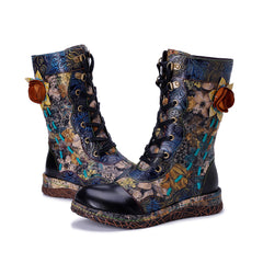 Socofy Winter Vintage Flower Print Boots