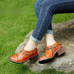 Socofy spring genuine leather retro palace style women's shoes