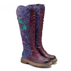 Socofy Vicconfy Locomotive Texture Dark Flower Women's Boots Flat Women's Boots