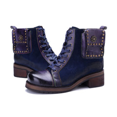 Socofy Handmade Genuine Leather Side Zip Short Boots