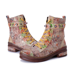 Socofy Winter Vintage Printed Martin Boots