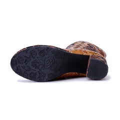 Socofy Winter Vintage Print Heeled Boots