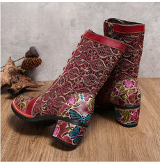 Socofy Vicconfy Leather Side Zipper Fashion VintageWomen's Boots