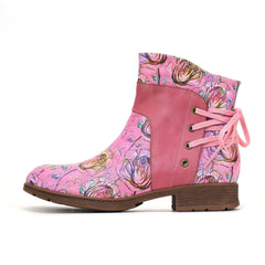 Socofy Vicconfy Retro Leather Blossom Casual Comfort Ankle Boots