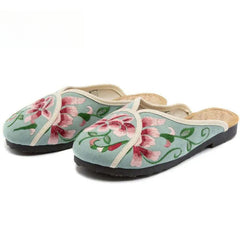 Socofy Spring Summer Outside Embroider Flat Slippers