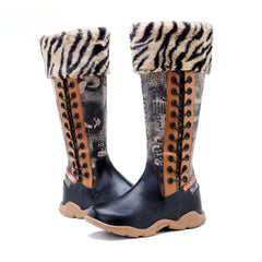 Socofy Vicconfy Printed Patchwork Padded Comfort Flat High Boots