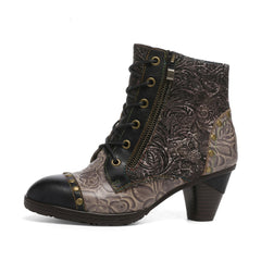 Socofy Vicconfy Retro Handmade Leather Patchwork Ankle Boots