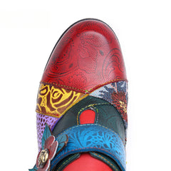 Socofy retro printing splicing ethnic style high heels women's shoes