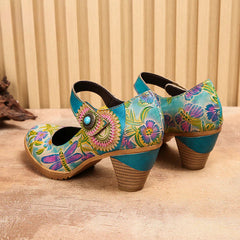 Socofy Vicconfy Floral Handmade Velcro Single Shoes High Heels