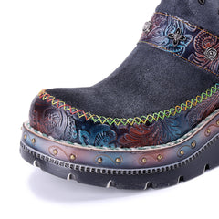 Socofy Winter Retro Multi tone Ankle Boots
