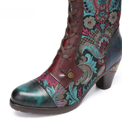 Socofy Autumn and winter women's high-heeled warm and wear-resistant high round toe boots for women