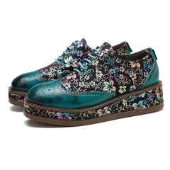 Socofy lace up deco casual shoes retro thick shoes Platform Flats