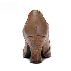 Socofy Vicconfy Genuine Leather Ethnic Brown High Heels