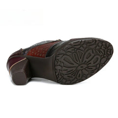 Socofy Genuine leather three-dimensional flower high heel pump