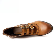 Socofy Vicconfy Retro Cutout High Heel Leather Boots